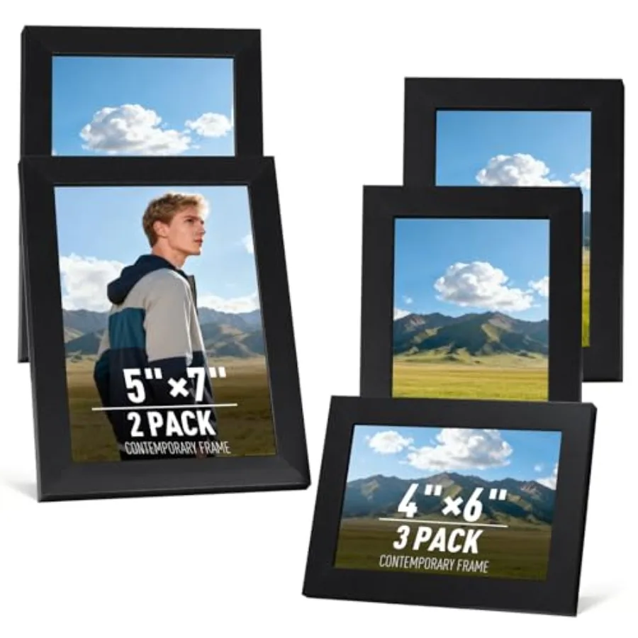 Picture Frame Set of 5, Two 5"x7", Three 4"x6", Black Gallery Photo Frame for Collage Wall and Tabletop Display Home Decor
Picture Frame Set of 5, Two 5"x7", Three 4"x6", Black Gallery Photo Frame for Collage Wall and Tabletop Display Home Decor