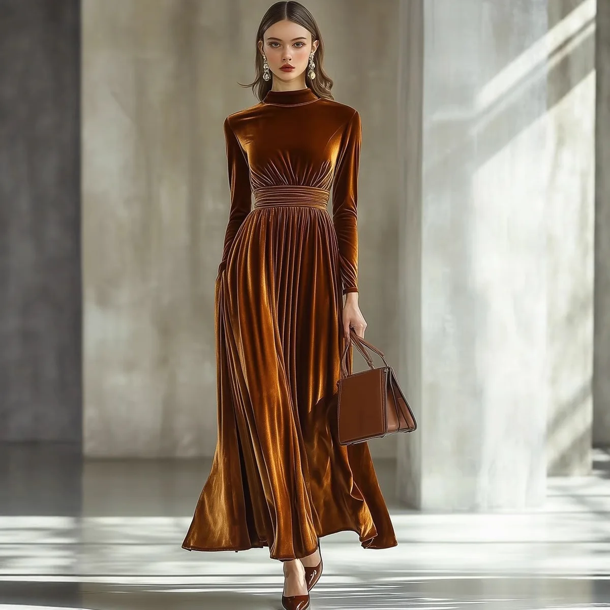 Elegant Temperament Velvet Pleated Long Dress Women Solid Color Long Sleeve Waist Slimming Party Maxi Dresses Evening Vestidos
Elegant Temperament Velvet Pleated Long Dress Women Solid Color Long Sleeve Waist Slimming Party Maxi Dresses Evening Vestidos