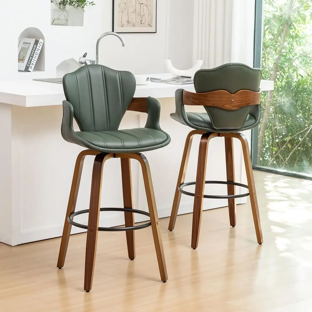 Green Upholstered Swivel Bar Stools Set of 2, Modern Bar Height Kitchen Stools with Arms and Tail-Shaped Back, Walnut Wood Home
Green Upholstered Swivel Bar Stools Set of 2, Modern Bar Height Kitchen Stools with Arms and Tail-Shaped Back, Walnut Wood Home