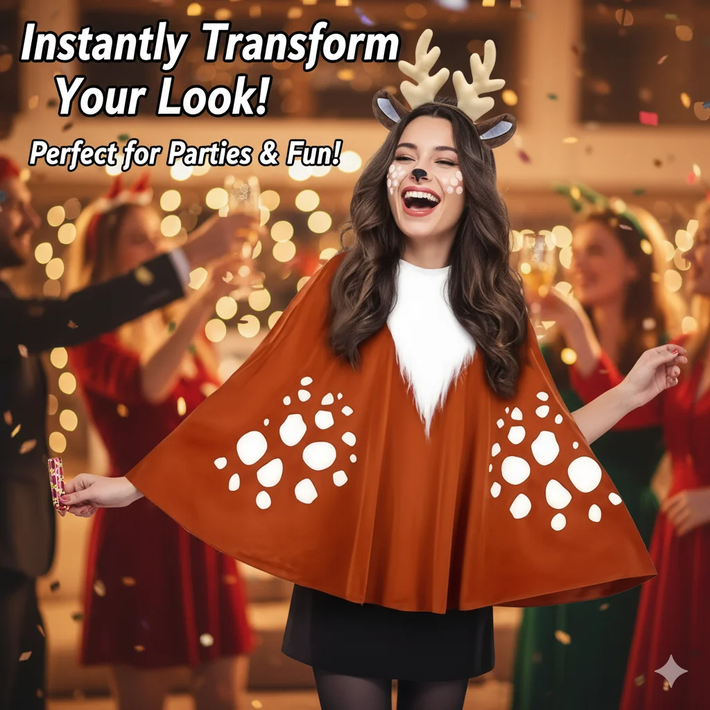 Cute Deer Cape Antlers Headband White Spot Design Cozy Brown Cloak Costume Accessory Cosplay Halloween Dress Up Themed Events
Cute Deer Cape Antlers Headband White Spot Design Cozy Brown Cloak Costume Accessory Cosplay Halloween Dress Up Themed Events