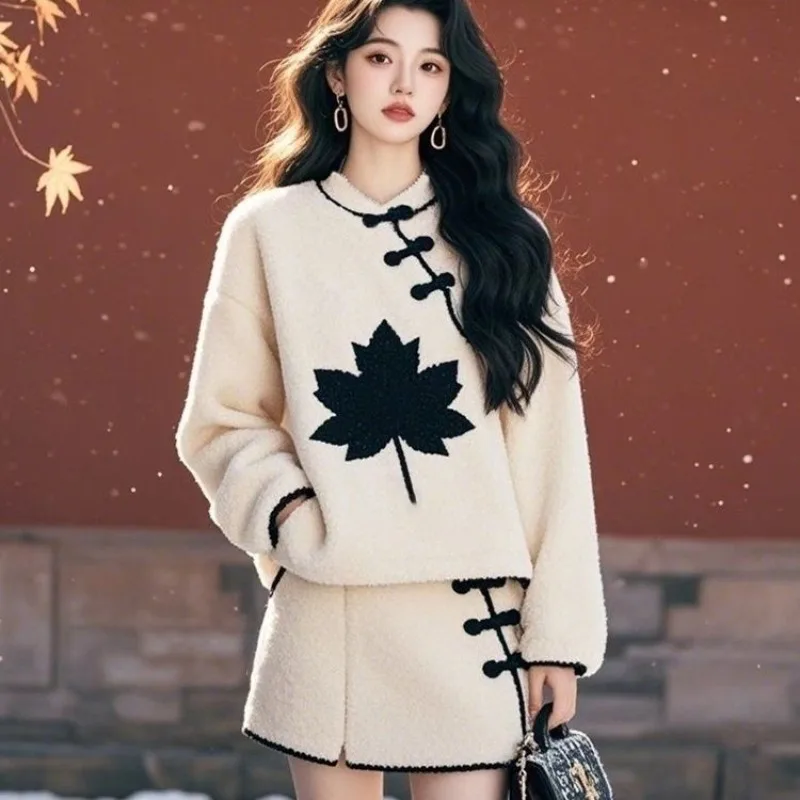 Women's Chinese Style Autumn Winter Sweatshirts Mini Skirts Two Piece Suits Lady Print Long Sleeve Tops Skirt Outfits 2025
Women's Chinese Style Autumn Winter Sweatshirts Mini Skirts Two Piece Suits Lady Print Long Sleeve Tops Skirt Outfits 2025