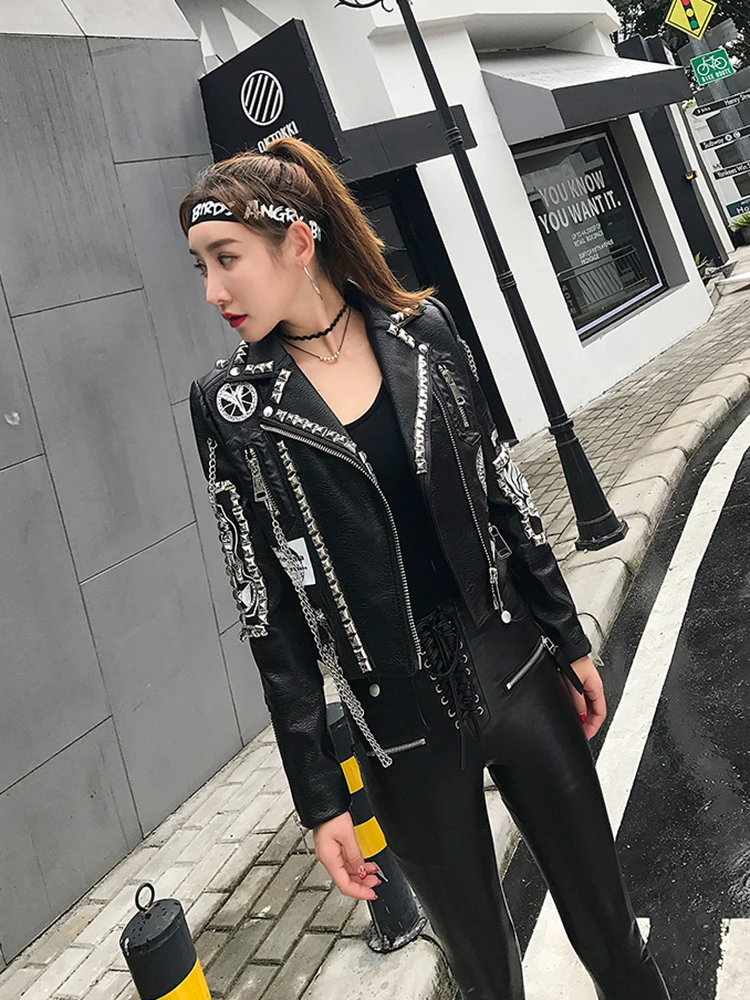 Leather Jacket Women's Black Short Spring and Autumn Rivet Design Lapel Pu Jacket Silver Decorative Slim Fit Fashion All-Match
Leather Jacket Women's Black Short Spring and Autumn Rivet Design Lapel Pu Jacket Silver Decorative Slim Fit Fashion All-Match
