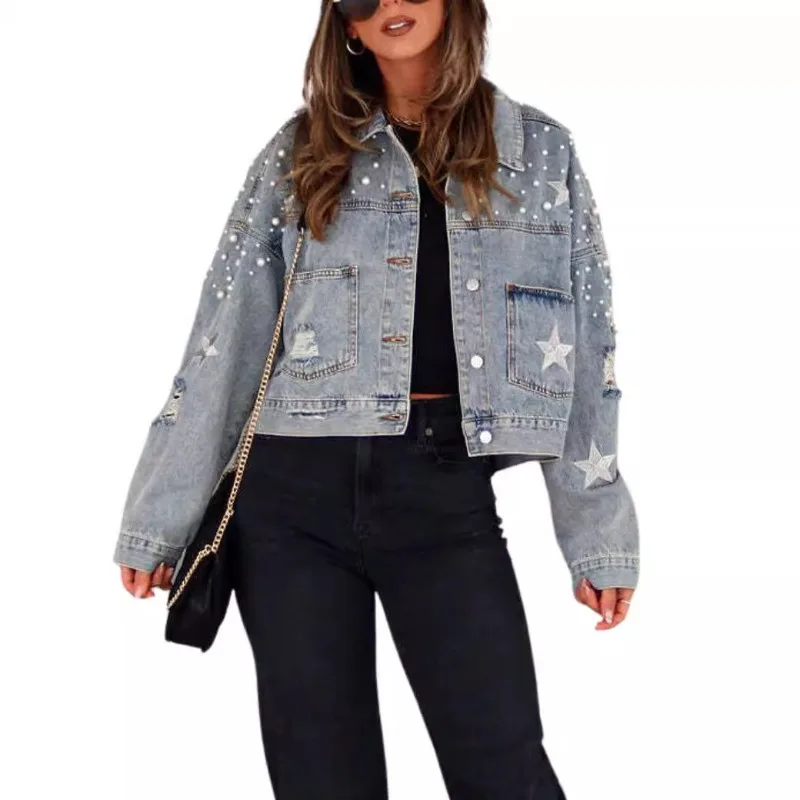 Fashion European and American Women's Clothing New 2026 Heavy Industry Beads Women's Loose Jacket Denim Jacket Age Reduction
Fashion European and American Women's Clothing New 2026 Heavy Industry Beads Women's Loose Jacket Denim Jacket Age Reduction