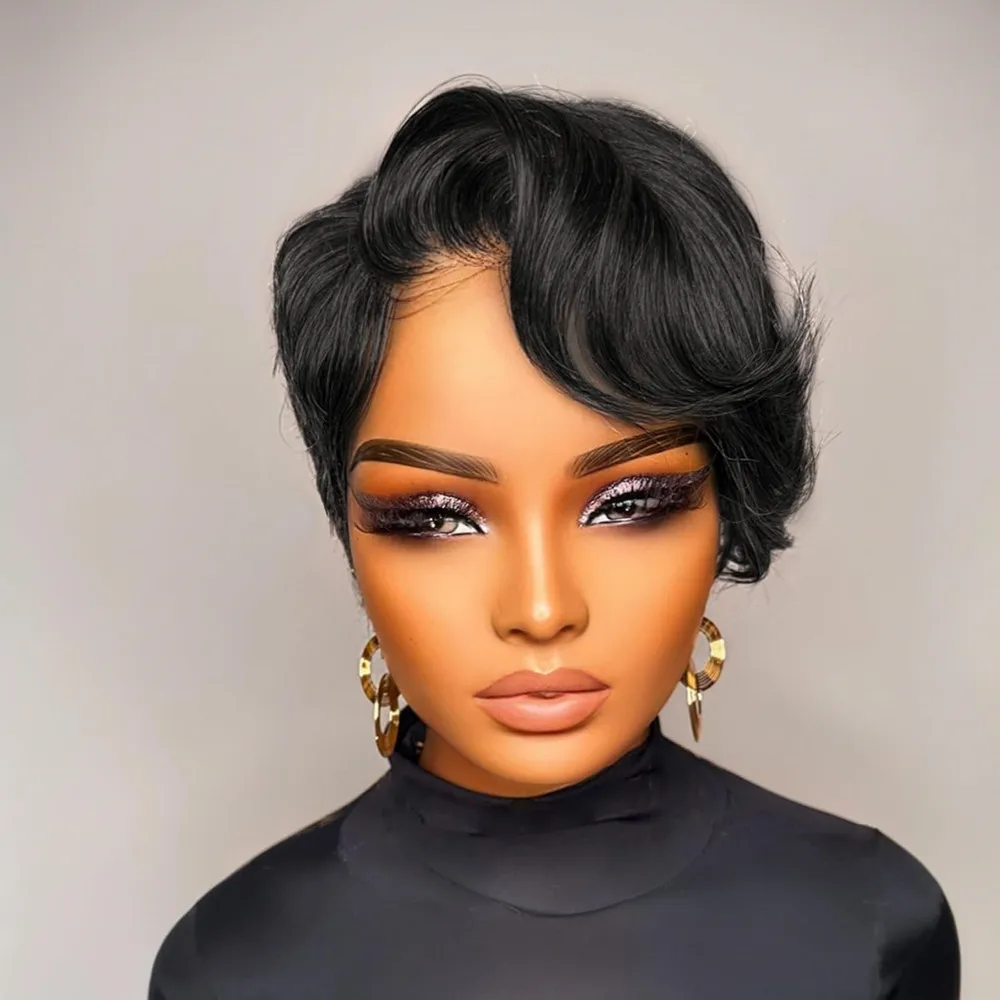 Парик с стрижкой пикси, короткий вьющийся парик 13x1 Т, кружевной черный цвет для женщин, парик для повседневного использования, многослойный парик из человеческих волос
Парик с стрижкой пикси, короткий вьющийся парик 13x1 Т, кружевной черный цвет для женщин, парик для повседневного использования, многослойный парик из человеческих волос