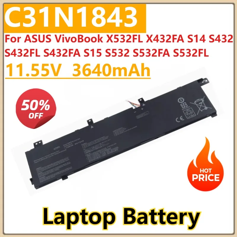 Новый C31N1843 аккумулятор для ноутбука 11,55 В для ASUS VivoBook X532FL X432FA S14 S432 S432FL S432FA S15 S532 S532FA S532FL 0B200-03430000
Новый C31N1843 аккумулятор для ноутбука 11,55 В для ASUS VivoBook X532FL X432FA S14 S432 S432FL S432FA S15 S532 S532FA S532FL 0B200-03430000
