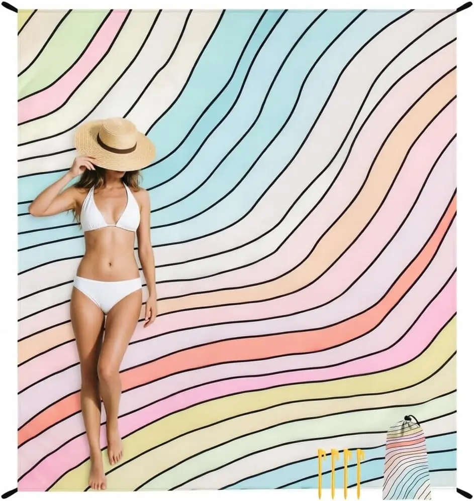 Beach Blanket Sandproof Waterproof, Large Beach Mat for 2-4 Adults with Stakes, Sand Free Compact Lightweight Picnic Blankets
Beach Blanket Sandproof Waterproof, Large Beach Mat for 2-4 Adults with Stakes, Sand Free Compact Lightweight Picnic Blankets