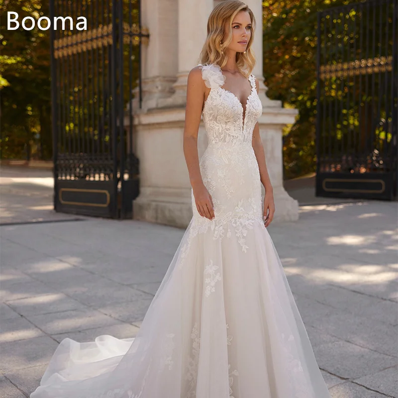 Booma Elegant Mermaid Wedding Dresses V-Neck Sleeveless Flower Lace Appliquess Brides Gown Custom Made 2025
Booma Elegant Mermaid Wedding Dresses V-Neck Sleeveless Flower Lace Appliquess Brides Gown Custom Made 2025