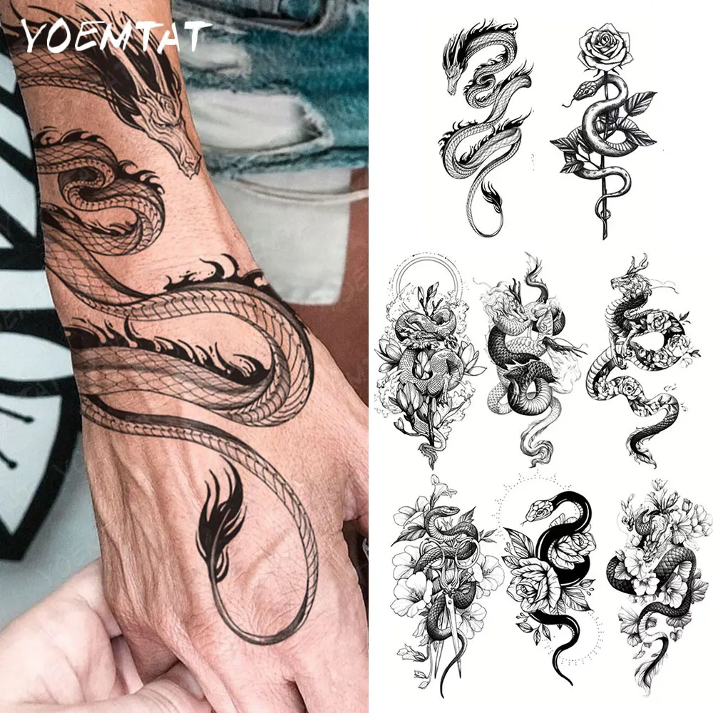 Black Dragon Snake Waterproof Temporary Tattoo Sticker Gothic Peony Rose Flower Body Art Arm Leg Fake Tattoos Sleeve Women Men
Black Dragon Snake Waterproof Temporary Tattoo Sticker Gothic Peony Rose Flower Body Art Arm Leg Fake Tattoos Sleeve Women Men