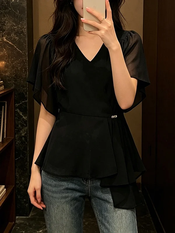 plus Size Women's Casual Loose Black V-Neck Fashionable Slimming Top Korean Style Summer New Arrival Commute Wind Regular Sleeve
plus Size Women's Casual Loose Black V-Neck Fashionable Slimming Top Korean Style Summer New Arrival Commute Wind Regular Sleeve