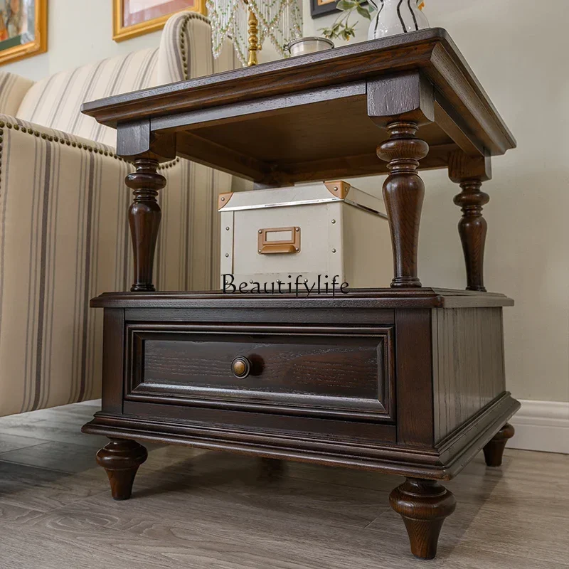 l*American solid wood corner square small coffee table retro black walnut
l*American solid wood corner square small coffee table retro black walnut