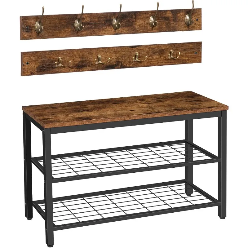 Hall Tree with Bench, Coat Rack Shoe Bench Set, Entryway Shoe Rack Bench with Coat Hooks, 27.6"L x 11.8"W x 18.1"H
Hall Tree with Bench, Coat Rack Shoe Bench Set, Entryway Shoe Rack Bench with Coat Hooks, 27.6"L x 11.8"W x 18.1"H