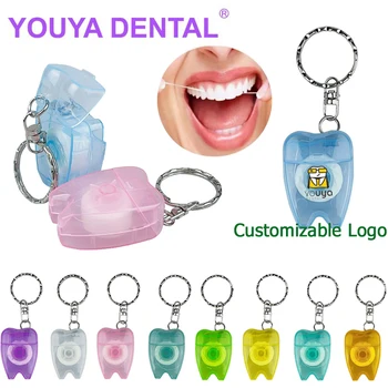 100Pcs Customize Logo Dental Floss Interdental Pick Stick With Keychain Tooth Cleaning Portable 15m Flosser Wire Teeth Oral Care