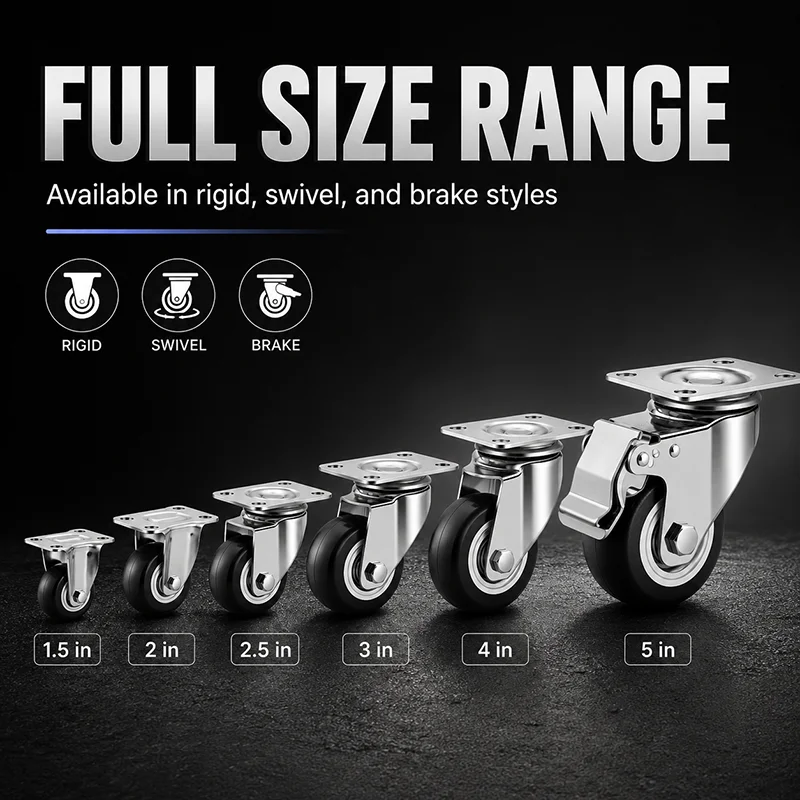 304 Stainless Steel PU Caster Wheel 1.5/2 Inch Plate Swivel Brake Rigid Castor for Trolley Cart Furniture
304 Stainless Steel PU Caster Wheel 1.5/2 Inch Plate Swivel Brake Rigid Castor for Trolley Cart Furniture