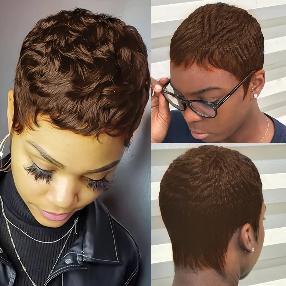 straight layered black brown burgundy color machine made 4Inch 150% Density Basic Style short Pixie Cut human hair Wig
straight layered black brown burgundy color machine made 4Inch 150% Density Basic Style short Pixie Cut human hair Wig