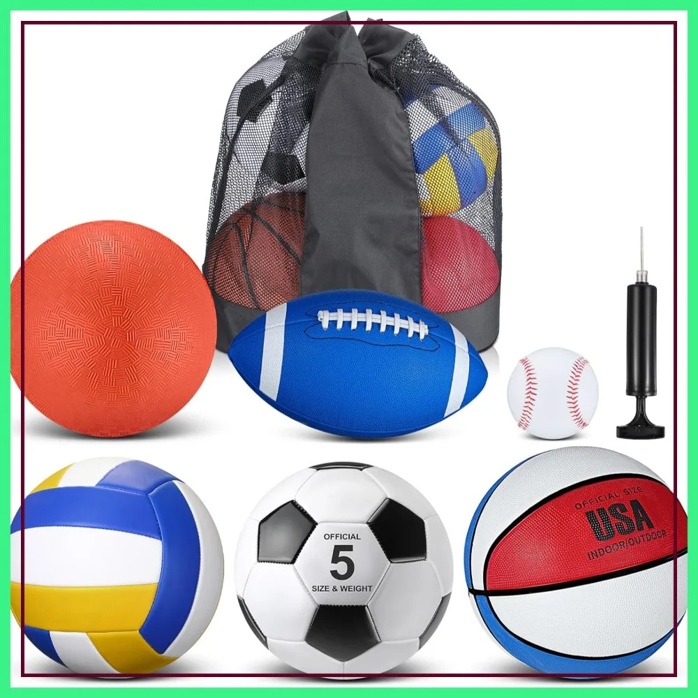 6 Pcs Multi Sport Ball Set: Football, Basketball, Soccer, Volleyball, Baseball & Playground Ball with Pump and Bag
6 Pcs Multi Sport Ball Set: Football, Basketball, Soccer, Volleyball, Baseball & Playground Ball with Pump and Bag