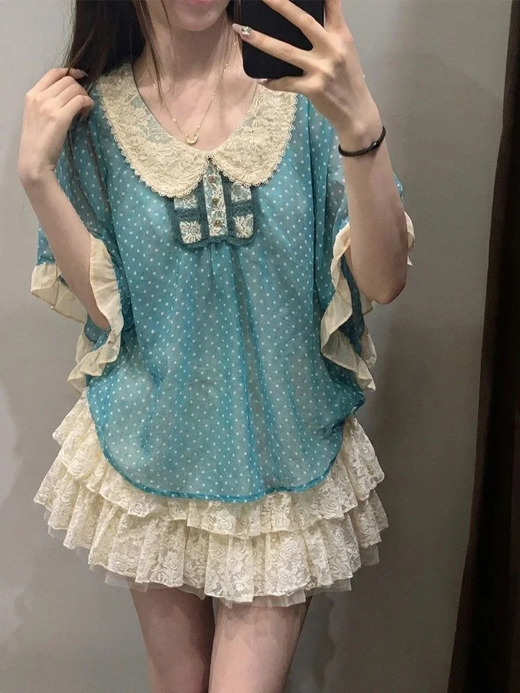 Summer Y2k Aesthetic Two Pieces Set Wave Point Women Doll Collar Patchwork T-shirt + Lace Ruffled Sweet Mini Skirts Grunge Suit
Summer Y2k Aesthetic Two Pieces Set Wave Point Women Doll Collar Patchwork T-shirt + Lace Ruffled Sweet Mini Skirts Grunge Suit