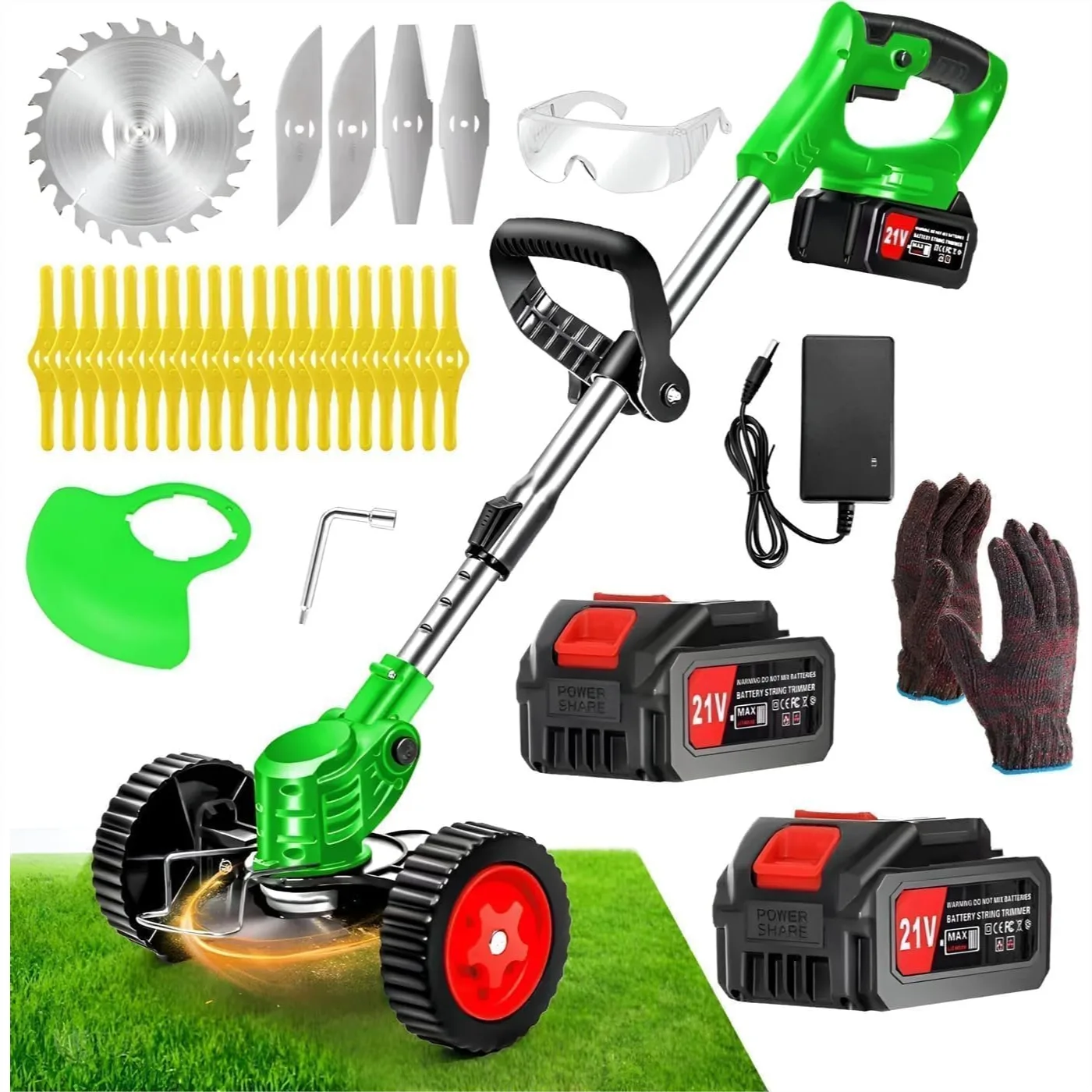 Electric Weed Wacker Cordless Grass Trimmer, 21V Battery Powered 3-in-1 Brush Cutter/Edger/Mower with Wheels for Garden Lawn
Electric Weed Wacker Cordless Grass Trimmer, 21V Battery Powered 3-in-1 Brush Cutter/Edger/Mower with Wheels for Garden Lawn