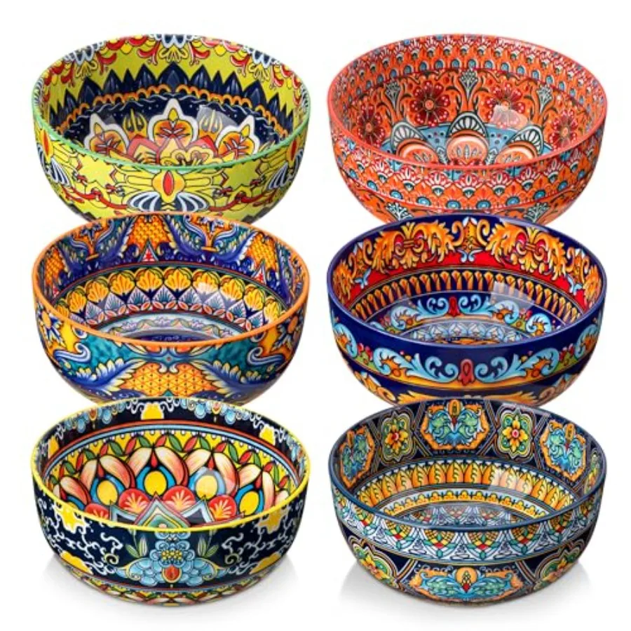 Cereal Bowls Set of 6, Porcelain Bowls for Eating, 28 oz Colorful Soup Bowls, Bohemian Ceramic Bowls for Salad, Fruit, Pasta, M
Cereal Bowls Set of 6, Porcelain Bowls for Eating, 28 oz Colorful Soup Bowls, Bohemian Ceramic Bowls for Salad, Fruit, Pasta, M