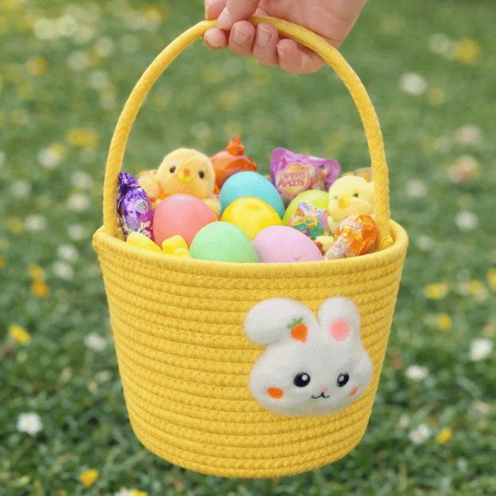Cartoon Easter Gift Basket Hand-Woven Long Handle Gift Storage Basket Multi-Purpose Cotton Thread Tote Basket Party Use
Cartoon Easter Gift Basket Hand-Woven Long Handle Gift Storage Basket Multi-Purpose Cotton Thread Tote Basket Party Use