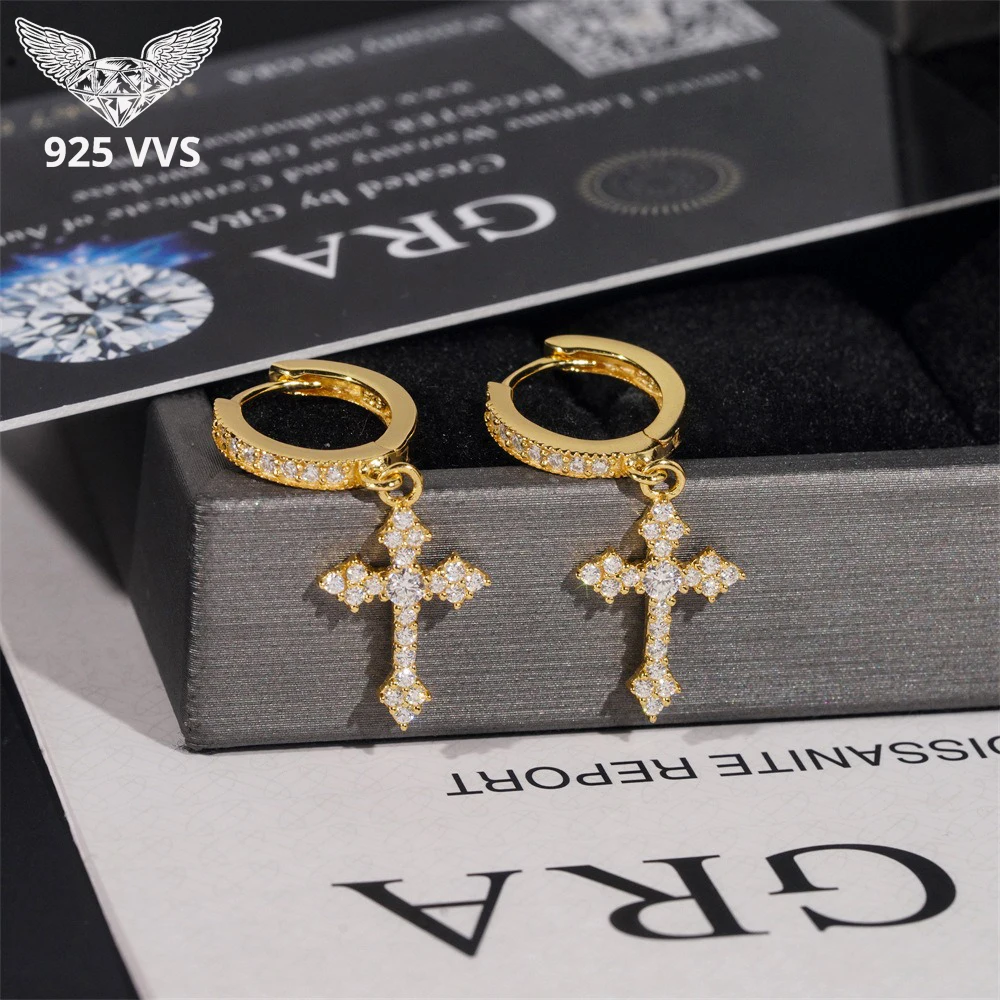 925 VVS Hoop Cross Earrings Sterling Silver for Women Moissanite Stud Earrings Gift Fine Jewelry with GRA Certified
925 VVS Hoop Cross Earrings Sterling Silver for Women Moissanite Stud Earrings Gift Fine Jewelry with GRA Certified