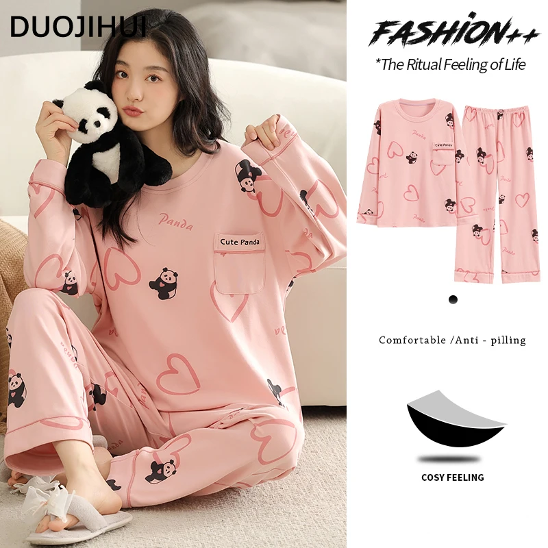 DUOJIHUI Pink Sweet Two Piece Casual Home Pajamas for Women O-neck Pullover Loose Simple Pant Fashion Pocket Female Pajamas Set
DUOJIHUI Pink Sweet Two Piece Casual Home Pajamas for Women O-neck Pullover Loose Simple Pant Fashion Pocket Female Pajamas Set