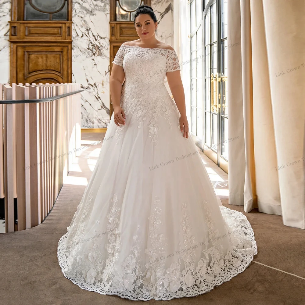 Plus Size Boat Neck Wedding Dresses with Lace Short Sleeve Bridal Gowns for Women A Line Sleeveless Vestido De Novia Summer 2025
Plus Size Boat Neck Wedding Dresses with Lace Short Sleeve Bridal Gowns for Women A Line Sleeveless Vestido De Novia Summer 2025