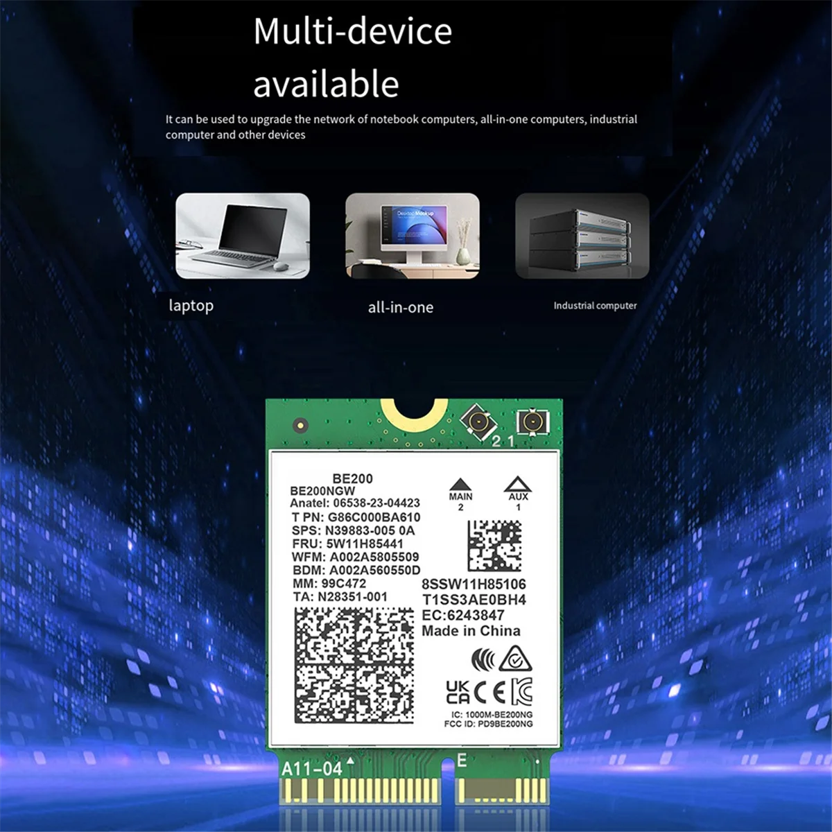 Сетевая карта A39U BE200 WiFi7 8000 Мбит/с Wi-Fi-адаптер Bluetooth 5,4 Tri Band 2,4G/5G/6GHz BE200NGW Беспроводной адаптер M.2 NGFF
Сетевая карта A39U BE200 WiFi7 8000 Мбит/с Wi-Fi-адаптер Bluetooth 5,4 Tri Band 2,4G/5G/6GHz BE200NGW Беспроводной адаптер M.2 NGFF