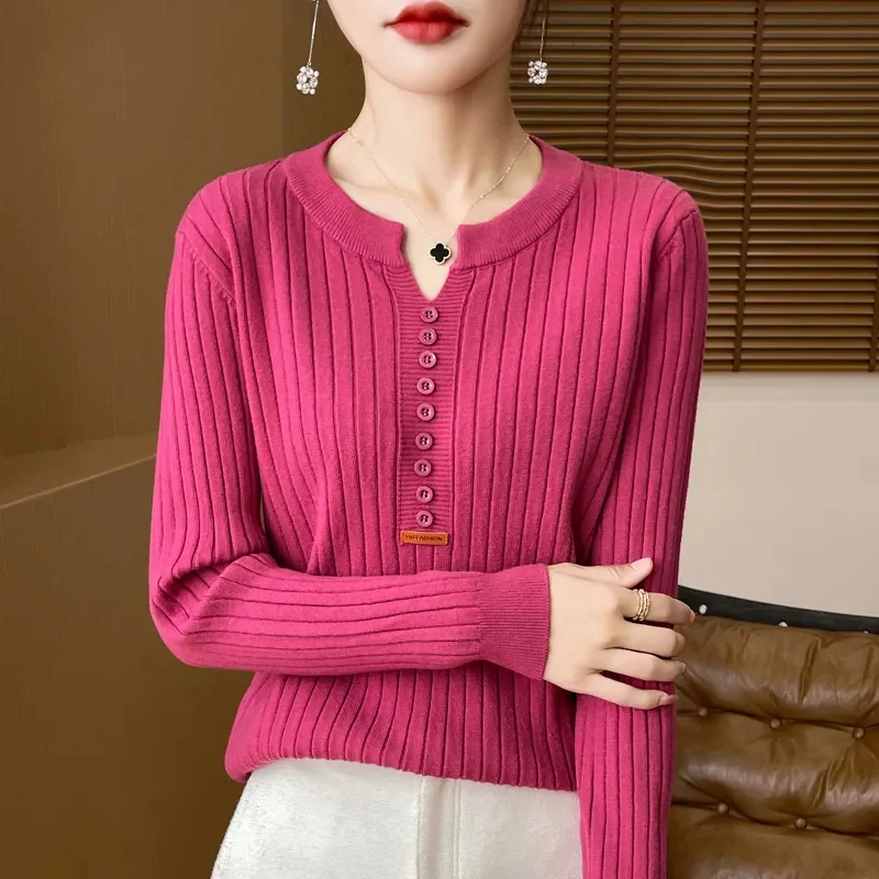 Autumn Winter New Woolen Sweater Pit Strip Knitted Sweater Women Long Sleeve Loose V-neck Sweater Inner Undercoat Tops Female
Autumn Winter New Woolen Sweater Pit Strip Knitted Sweater Women Long Sleeve Loose V-neck Sweater Inner Undercoat Tops Female