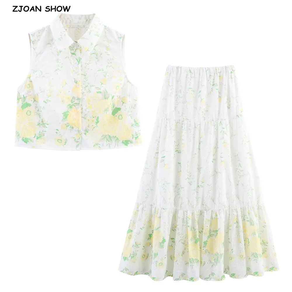 2 Pieces 1 Set CHIC Women Embroidery Hollow Out Hole Floral Print Sleeveless Shirt Elastic Waist Ruffles Hem Cake Long Skirts
2 Pieces 1 Set CHIC Women Embroidery Hollow Out Hole Floral Print Sleeveless Shirt Elastic Waist Ruffles Hem Cake Long Skirts