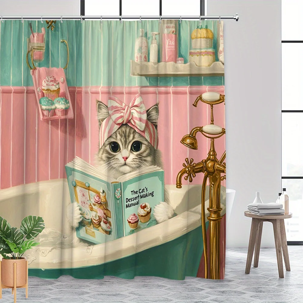 Funny Cat In Bathtub Reading Dessert Manual Cute Pet Lover Shower Curtain
Funny Cat In Bathtub Reading Dessert Manual Cute Pet Lover Shower Curtain