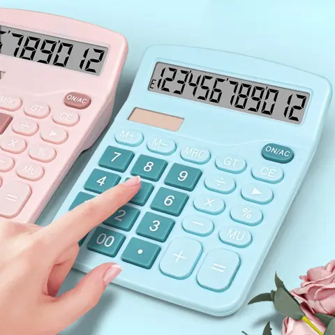 12-Digit Large LCD Display Calculator Financial Accounting Office Calculator with Solar & Battery Dual Power
