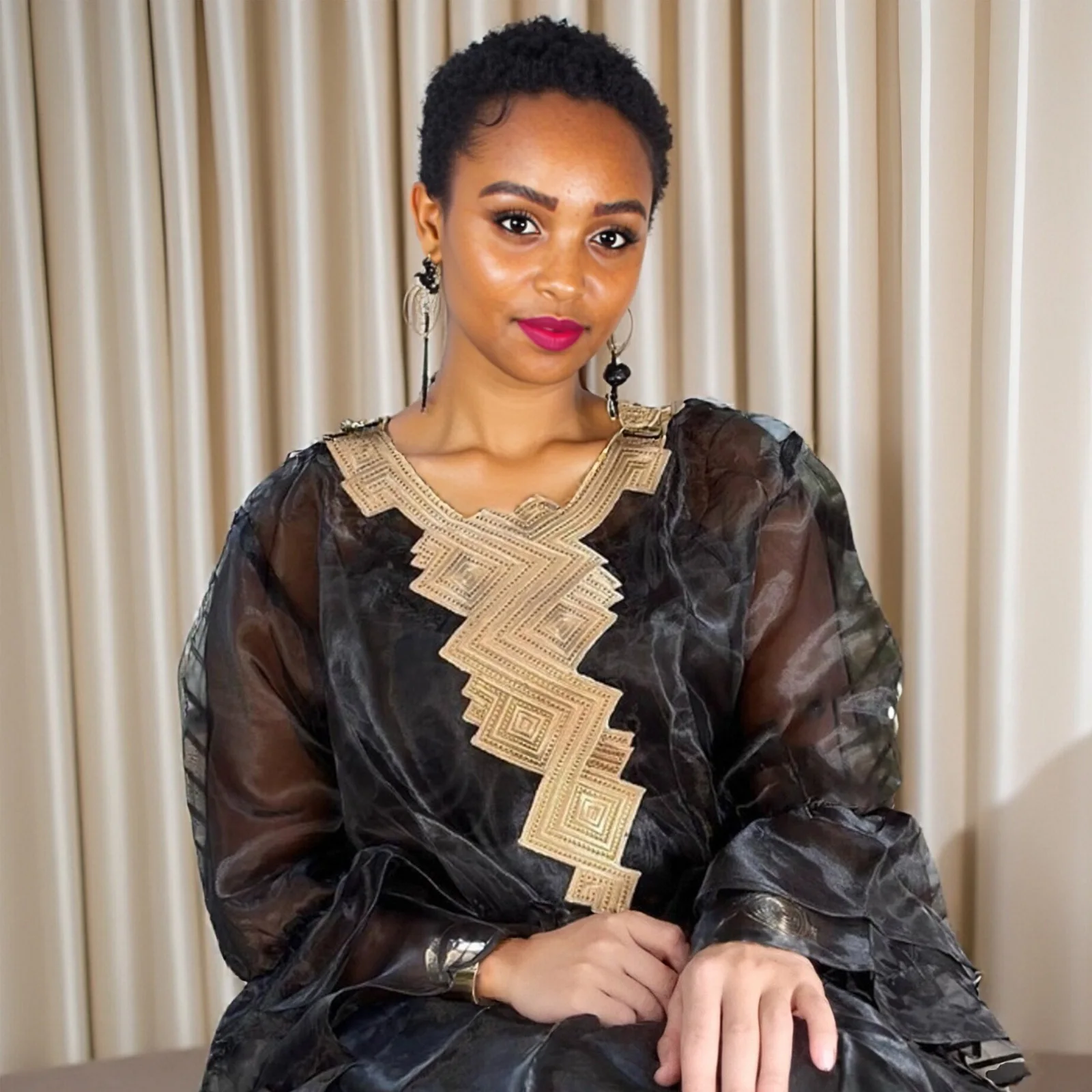 African Inspired Long Black Dress with Gold Embroidery Elegant Polycaftan for Weddings & Cultural Events
African Inspired Long Black Dress with Gold Embroidery Elegant Polycaftan for Weddings & Cultural Events