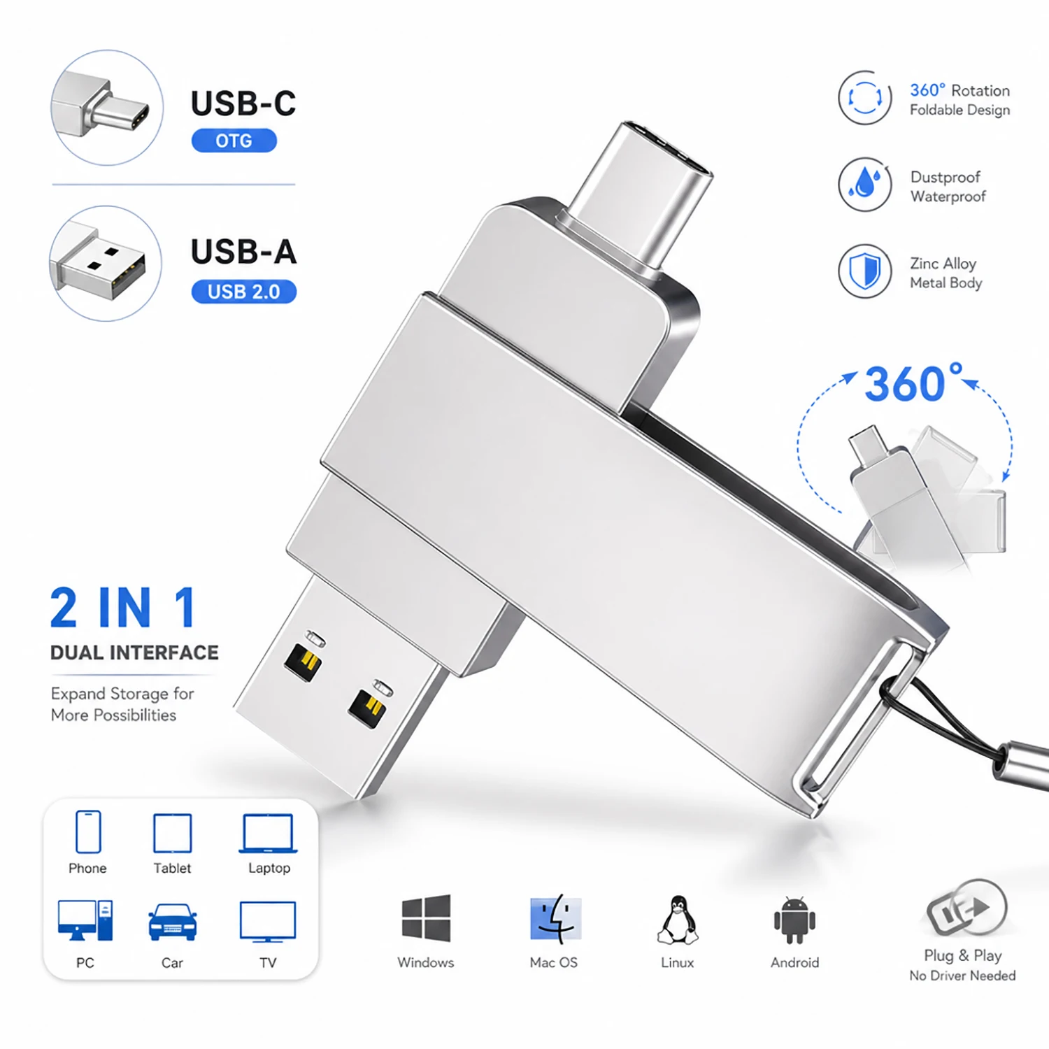 TYPE-C Flash Drive OTG 32GB 64GB High Speed USB2.0 for Computer Cell Phone USB Metal Mini Pen Drive 128GB USB 16GB
TYPE-C Flash Drive OTG 32GB 64GB High Speed USB2.0 for Computer Cell Phone USB Metal Mini Pen Drive 128GB USB 16GB