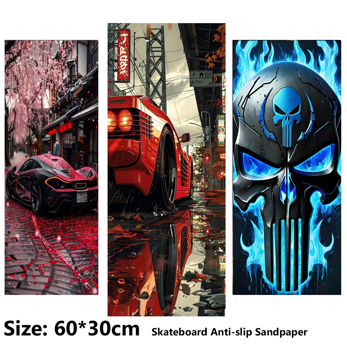 Electric Scooter Anti-slip Sticker Sandpaper Skateboard GripTape Sheet 60*30cm Cool Cherry Blossom Sports Car with Skull Pattern
Electric Scooter Anti-slip Sticker Sandpaper Skateboard GripTape Sheet 60*30cm Cool Cherry Blossom Sports Car with Skull Pattern