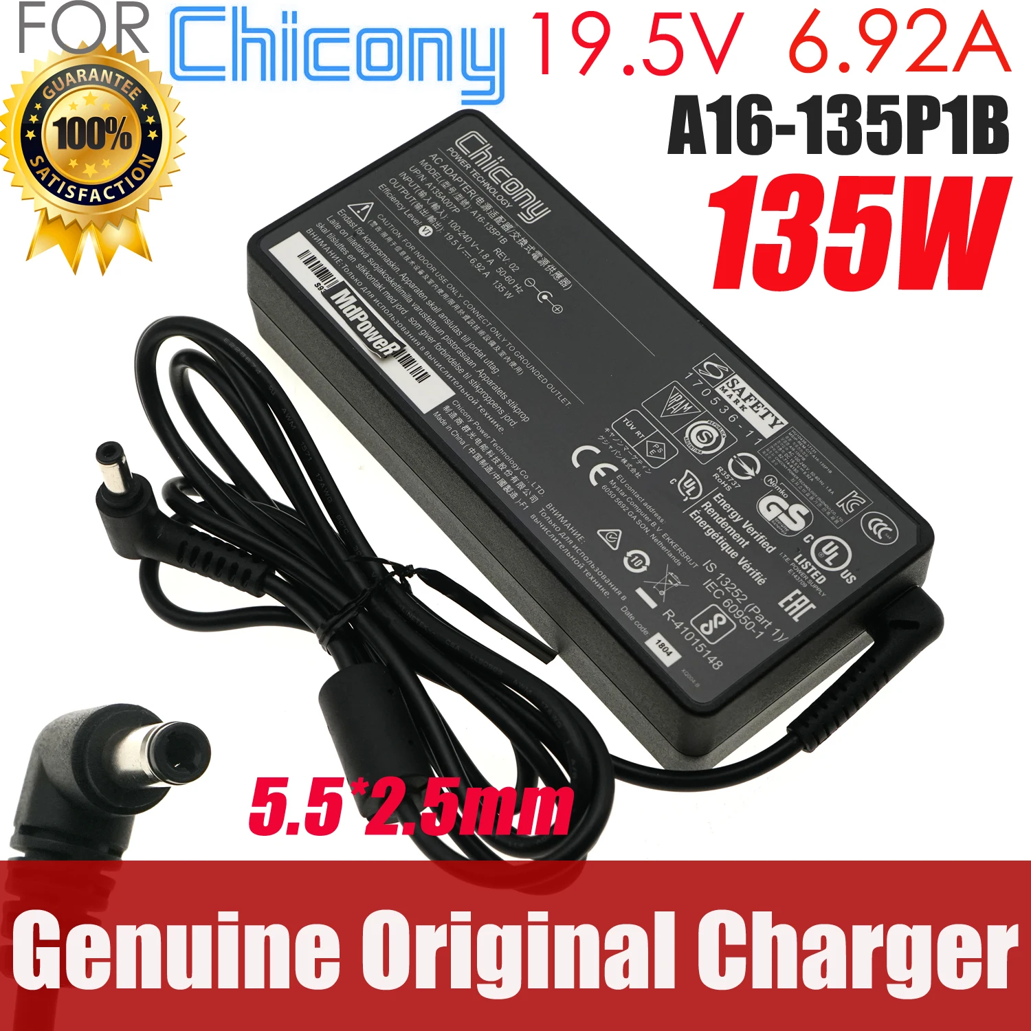 Genuine Chicony 19.5V 6.92A 135W A18-135P1A A16-135P1B AC Adapter Charger For MSI GF62 8RC-030UK Laptop 5.5mm*2.5mm A135A007P
Genuine Chicony 19.5V 6.92A 135W A18-135P1A A16-135P1B AC Adapter Charger For MSI GF62 8RC-030UK Laptop 5.5mm*2.5mm A135A007P
