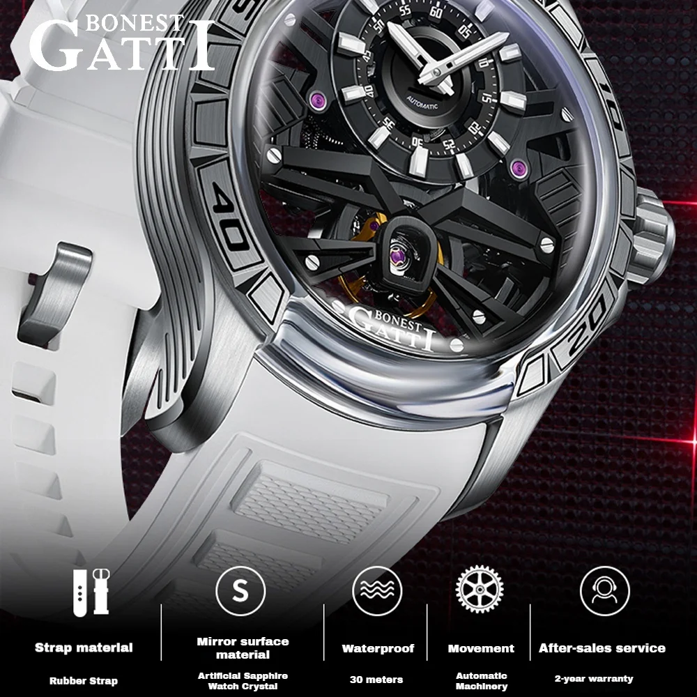BONEST GATTI Classic Automatic Mechanical Men Watch Luxury Tourbillon Skeleton Sapphire Luminous Waterproof German Design
BONEST GATTI Classic Automatic Mechanical Men Watch Luxury Tourbillon Skeleton Sapphire Luminous Waterproof German Design