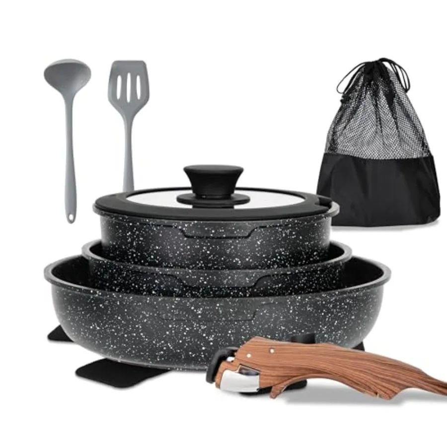 Detachable Handle Induction Pots and Pans Set 10 Piece Non Stick Kitchen Cookware Sets Stackable Black Granite RV Cooking Set f
Detachable Handle Induction Pots and Pans Set 10 Piece Non Stick Kitchen Cookware Sets Stackable Black Granite RV Cooking Set f