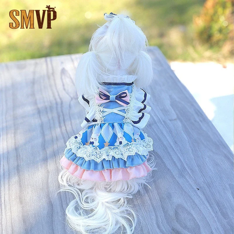 Sweet Pet Lolita Outfit Blue Rabbit Print Dress with Lace Ruffles and Bow Elegant Winter Clothes for Small Breeds Pets
Sweet Pet Lolita Outfit Blue Rabbit Print Dress with Lace Ruffles and Bow Elegant Winter Clothes for Small Breeds Pets