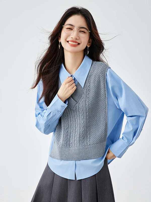 Женский вязаный топ в стиле преппи свободного кроя с длинными рукавами и воротником, имитация двухслойности с жилетом, повседневный модный дизайн
Женский вязаный топ в стиле преппи свободного кроя с длинными рукавами и воротником, имитация двухслойности с жилетом, повседневный модный дизайн