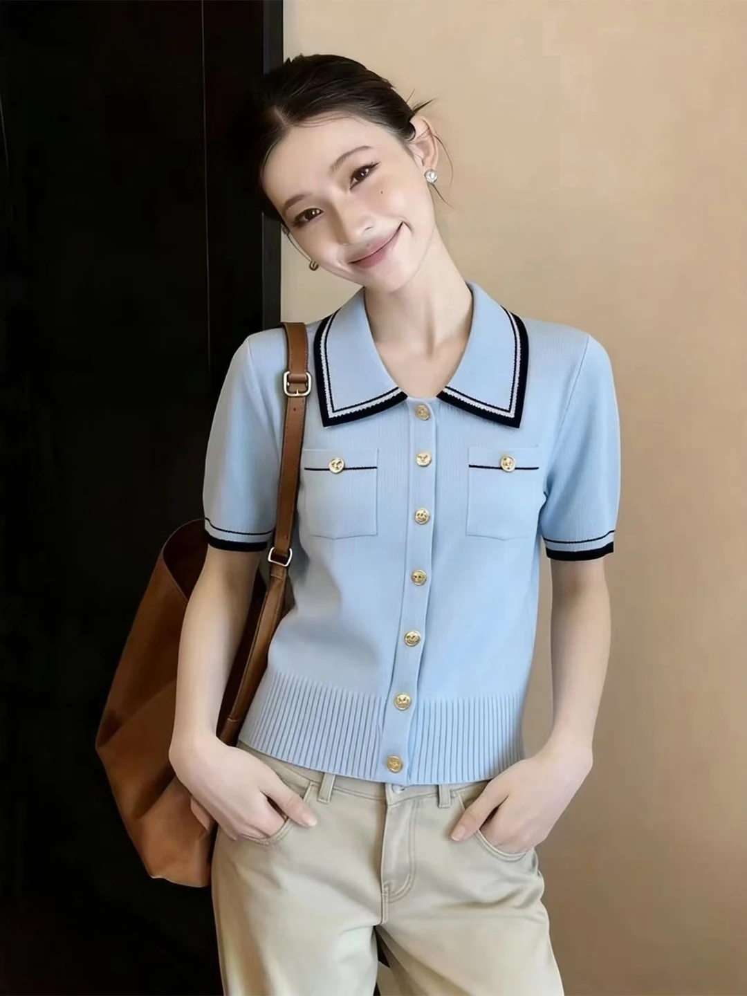 Fashionable Loose Short Sleeve Knitwear for Women Summer 2026 New plus Size Big MM Turn-down Collar Color Block Top
Fashionable Loose Short Sleeve Knitwear for Women Summer 2026 New plus Size Big MM Turn-down Collar Color Block Top