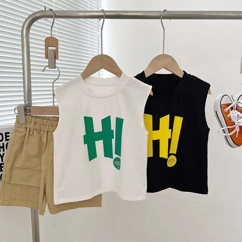 2025 Summer New Cute Boys Girls Letter Print Vest Loose Children Casual Vest Cotton Baby Tee Loose Kids Clothes
2025 Summer New Cute Boys Girls Letter Print Vest Loose Children Casual Vest Cotton Baby Tee Loose Kids Clothes