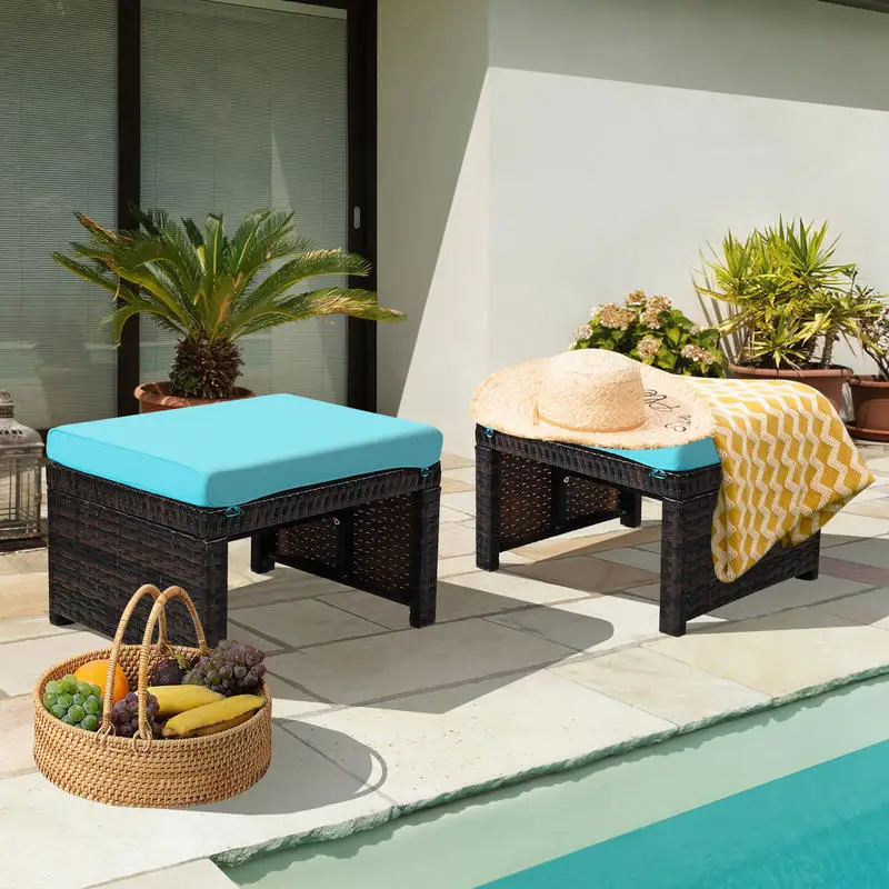 2 Pieces Patio Rattan Ottomans with Soft Cushion for Patio and Garden-Turquoise
2 Pieces Patio Rattan Ottomans with Soft Cushion for Patio and Garden-Turquoise