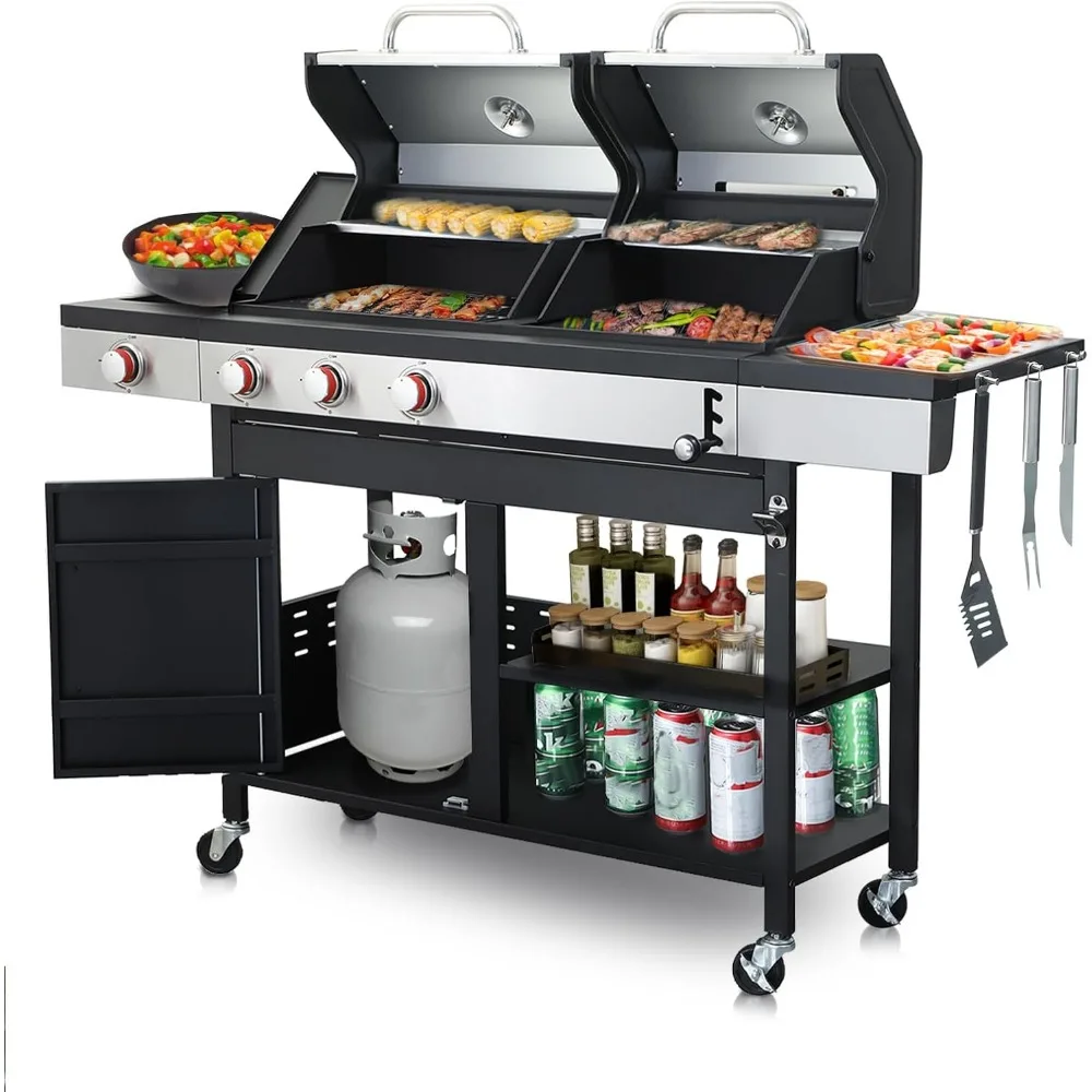 Dual Fuel BBQ Grill, Gas and Charcoal Grill Combo, 3-Burner Propane with Side Burner Barbecue Grill with Side Table for Outdoor
Dual Fuel BBQ Grill, Gas and Charcoal Grill Combo, 3-Burner Propane with Side Burner Barbecue Grill with Side Table for Outdoor