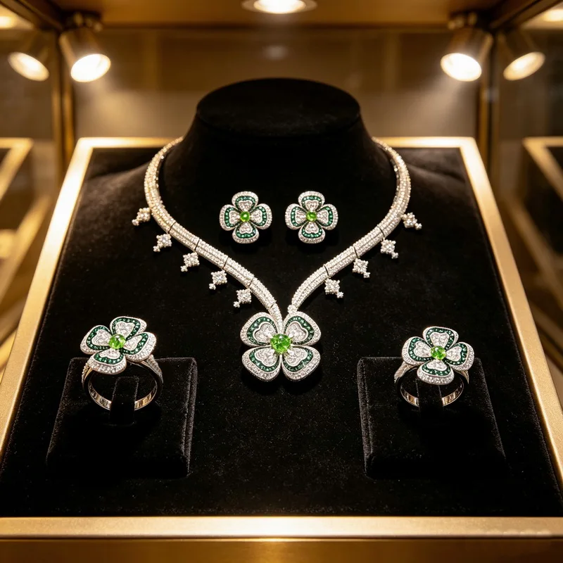 Europe America Vintage Ring Earrings Necklace Women Inlay Green Cubic Zircon Flower Pendant Choker Dinner Party Jewelry Sets
Europe America Vintage Ring Earrings Necklace Women Inlay Green Cubic Zircon Flower Pendant Choker Dinner Party Jewelry Sets