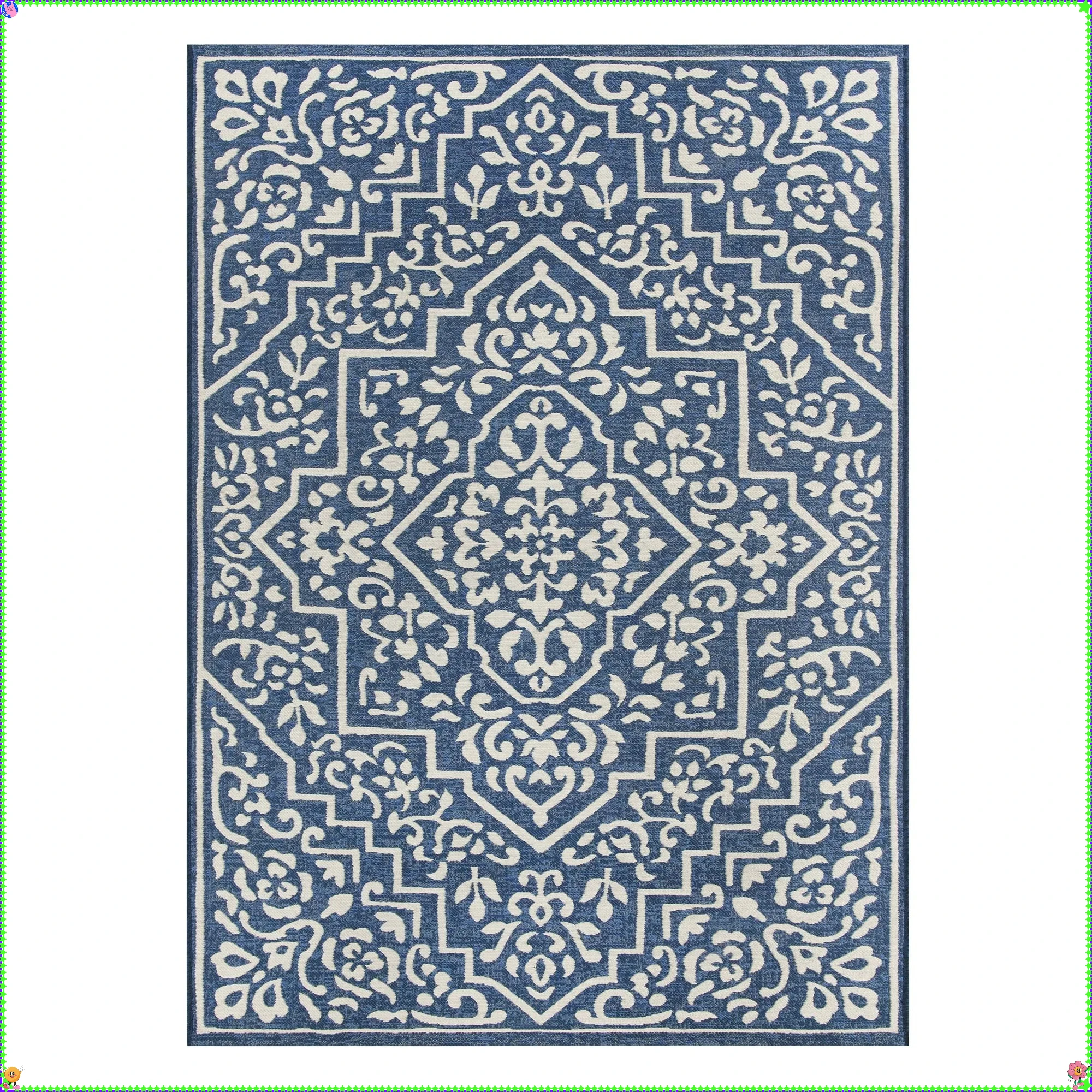 5' x 7' Blue Traditional Medallion Outdoor Rug
5' x 7' Blue Traditional Medallion Outdoor Rug