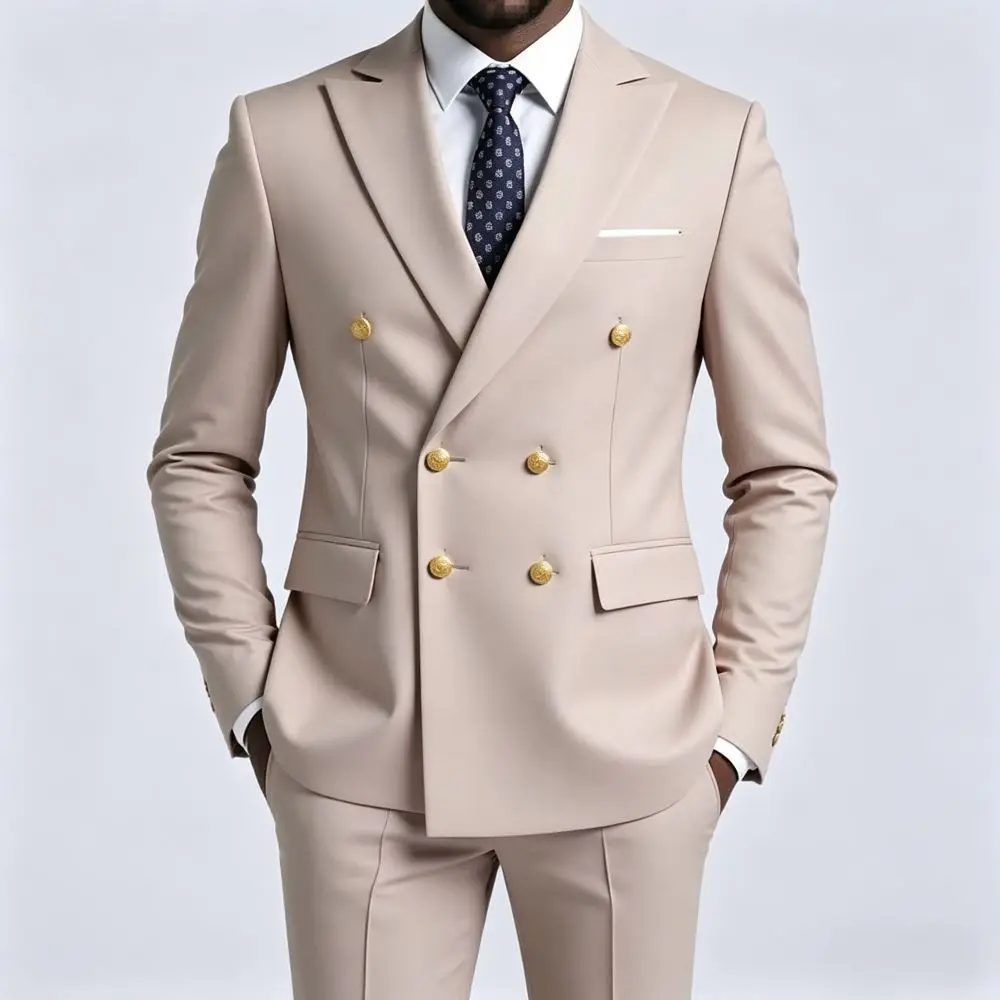 Mens Beige Slim Fit Double Breasted 2 Piece Formal Wedding Tuxedo Gold Buttons Flap Pockets Decorative Cuff Buttons Groom Prom
Mens Beige Slim Fit Double Breasted 2 Piece Formal Wedding Tuxedo Gold Buttons Flap Pockets Decorative Cuff Buttons Groom Prom
