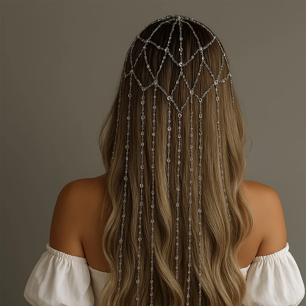 Luxury Crystal Headpiece Bridal Hair Mesh Cap Exotic Tassel Veil Glittering Over The Head Nightclub Promenade Ornament
Luxury Crystal Headpiece Bridal Hair Mesh Cap Exotic Tassel Veil Glittering Over The Head Nightclub Promenade Ornament