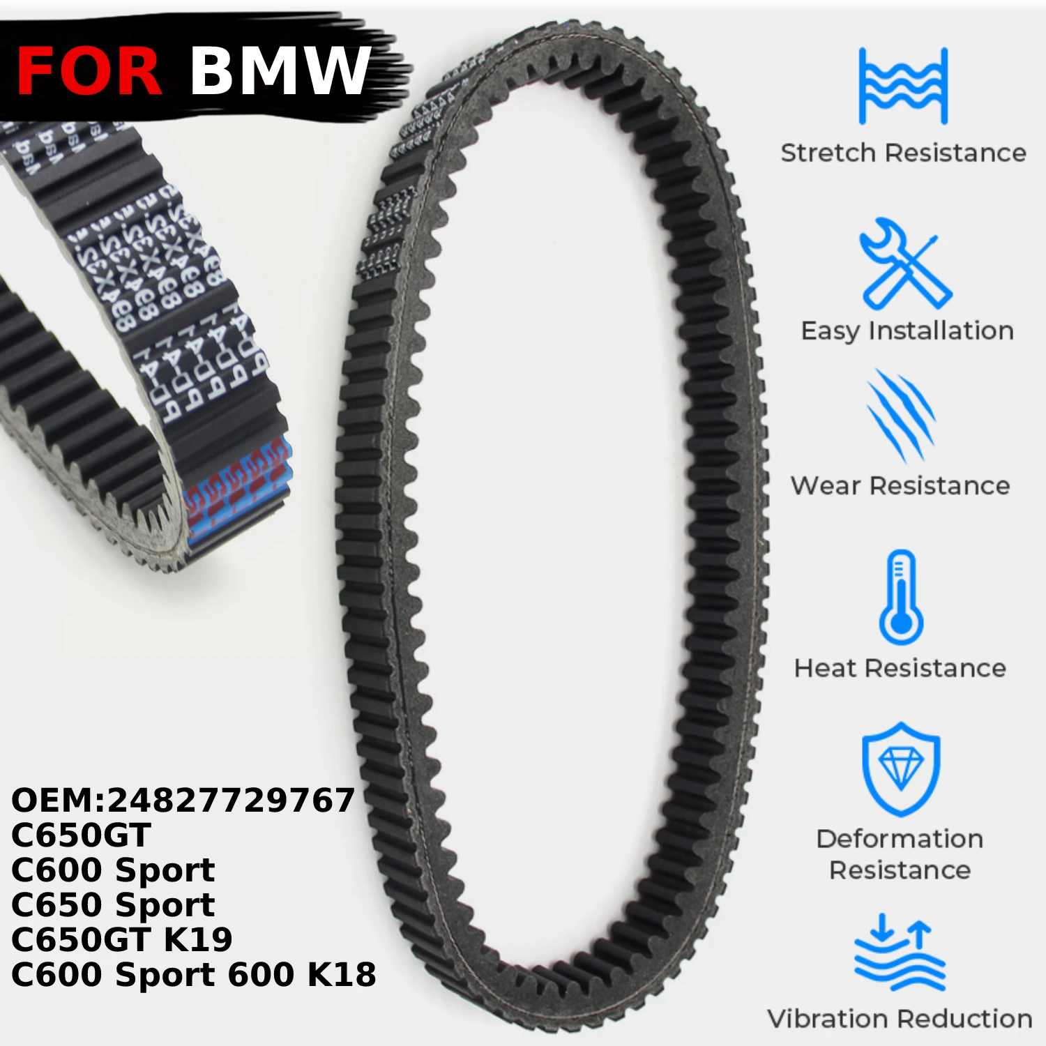 For BMW C650GT C650 Sport C600 Sport 600 K18 OEM:24827729767 Motorcycle Chain Drive Belt Transmission Clutch Belt Accessories
For BMW C650GT C650 Sport C600 Sport 600 K18 OEM:24827729767 Motorcycle Chain Drive Belt Transmission Clutch Belt Accessories