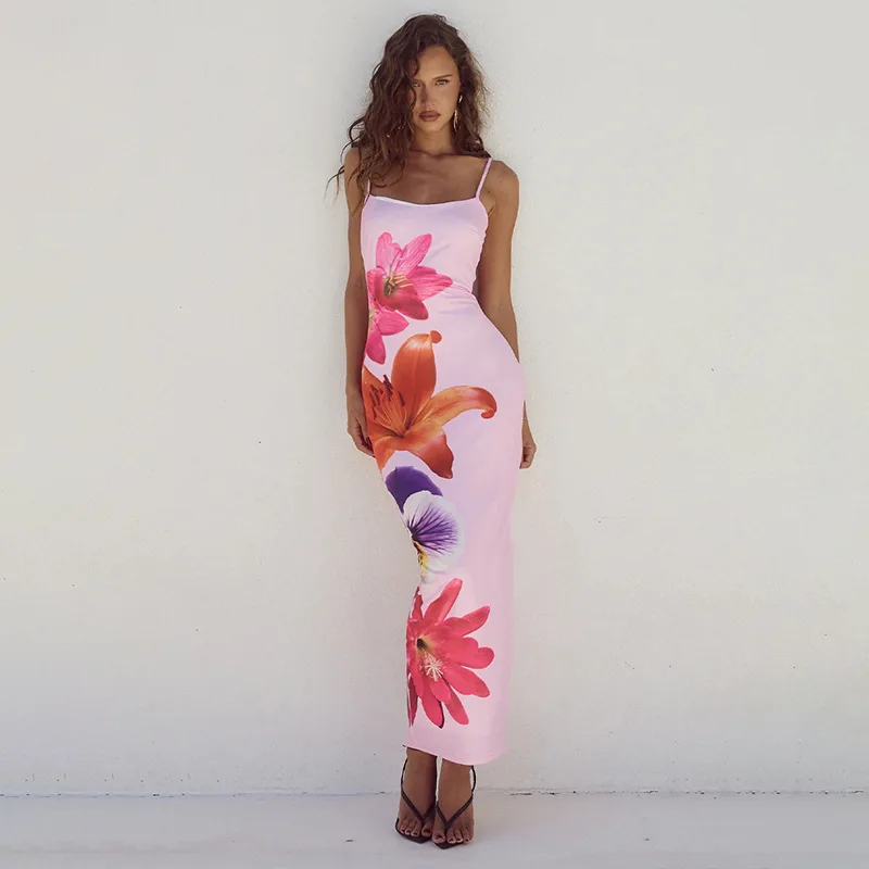 Knitted Camisole Printed Sexy Backless Dress, Vacation Style Slim Fit Long Dress
Knitted Camisole Printed Sexy Backless Dress, Vacation Style Slim Fit Long Dress