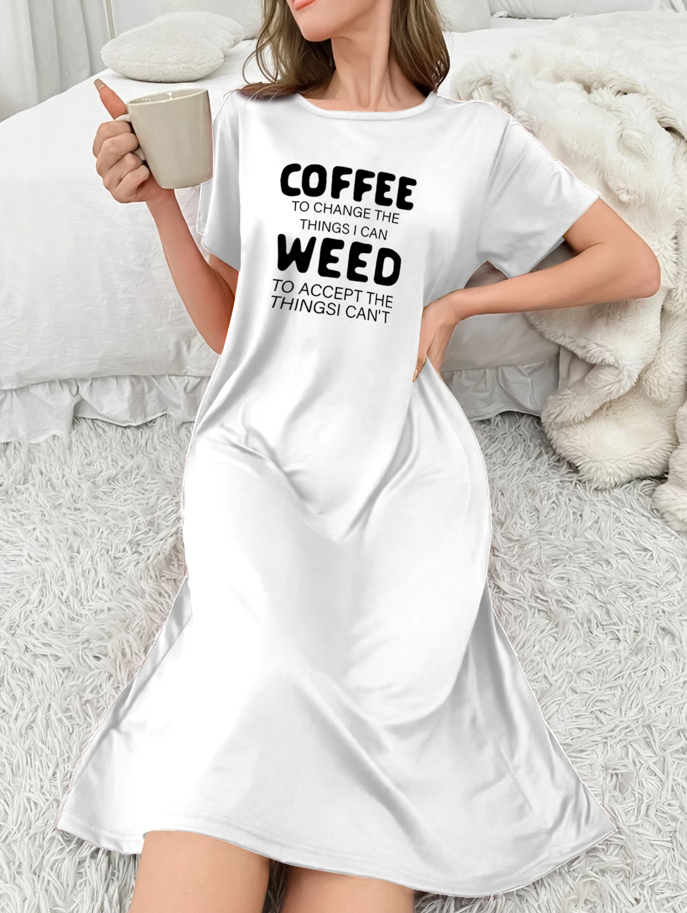 COFFEE Soft Micro Elastic Summer White Heart Print Night Dress - Loose Knitted Design for Women's Casual Homewear - Style Valent
COFFEE Soft Micro Elastic Summer White Heart Print Night Dress - Loose Knitted Design for Women's Casual Homewear - Style Valent